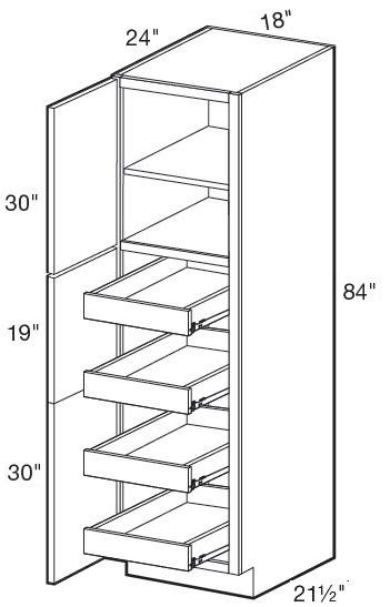 U182484L-4T - Manhattan High Gloss White - Utility 18" x 24" x 84" 4 rollout - Single Door - Hinges On Left