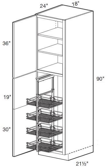 U182484L-PO4WS - Manhattan High Gloss White - Utility 18" x 24" x 84" 4 Wire Shelf - Single Door - Hinges On Left