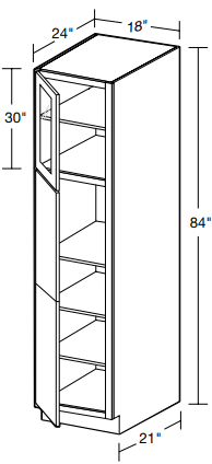 U182484PFGL - Fulton Mocha - Utility 18"x24"x84" - Single Door Prepped For Glass - Hinges On Left