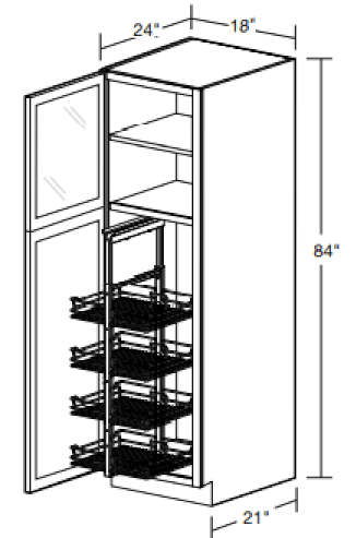 U182484PFGL-PO4WS - Fulton Mocha - Utility 18"x24"x84" 4 Wire Shelf - Single Door Prepped For Glass - Hinges On Left