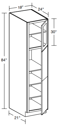 U182484PFGR - Fulton Mocha - Utility 18"x24"x84" - Single Door Prepped For Glass - Hinges On Right