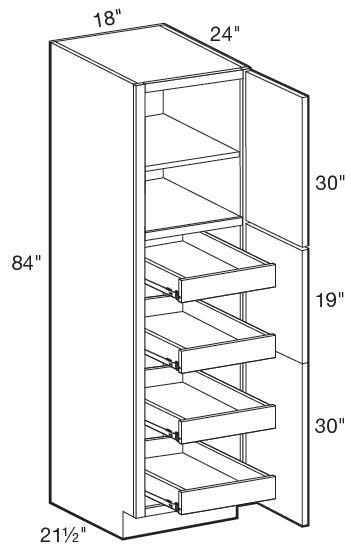 U182484R-4T - Manhattan High Gloss White - Utility 18" x 24" x 84" 4 rollout - Single Door - Hinges On Right