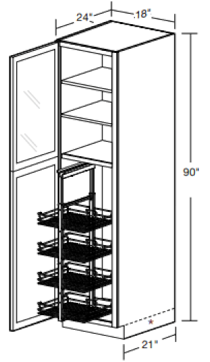 U182490PFGL-PO4WS - Fulton Mocha - Utility 18"x24"x90" 4 Wire Shelf - Single Door Prepped For Glass - Hinges On Left