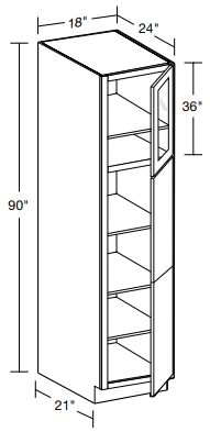 U182490PFGR - Fulton Mocha - Utility 18"x24"x90" - Single Door Prepped For Glass - Hinges On Right