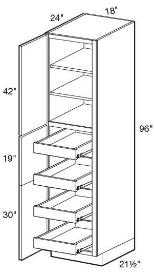 U182496L-4T - Hawthorne Cinnamon - Utility 18" x 24" x 96" 4 rollout - Single Door - Hinges On Left