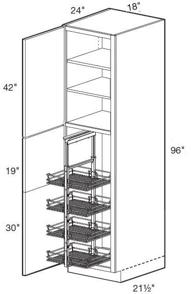 U182496L-PO4WS - Hawthorne Cinnamon - Utility 18" x 24" x 96" 4 Wire Shelf - Single Door - Hinges On Left