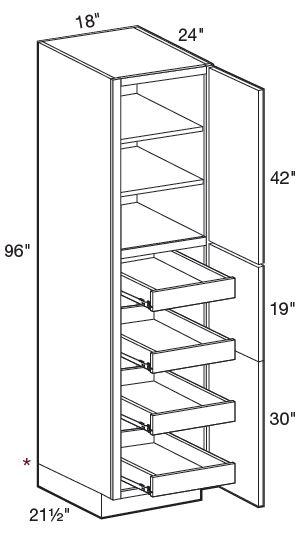 U182496R-4T - Hawthorne Cinnamon - Utility 18" x 24" x 96" 4 rollout - Single Door - Hinges On Right