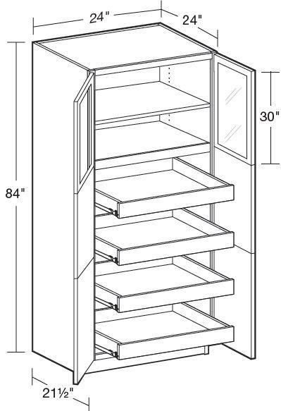 U242484-4T - Manhattan High Gloss White - Utility 24" x 24" x 84" 4 rollout - Double Doors