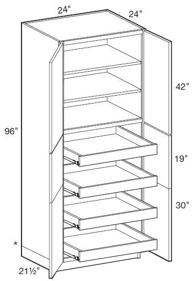 U242496-4T - Hawthorne Cinnamon - Utility 24" x 24" x 96" 4 rollout Tray - Double Doors