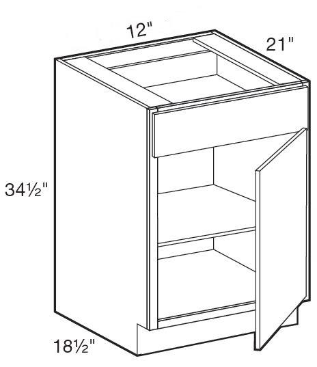 VB1221R - Manhattan High Gloss White - Vanity Base 12" - Single Door/Single Drawer - Hinges On Right