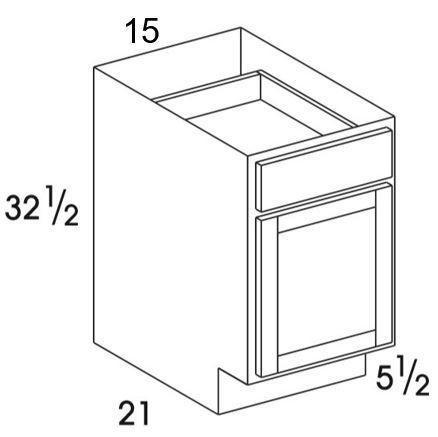 VB15UD - York Grey - UD Vanity Base Cabinet - Single Door/Drawer - Special Order