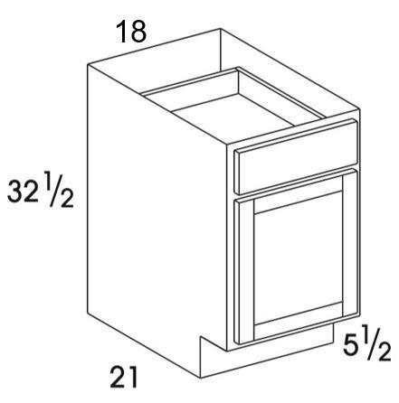 VB18UD - York Grey - UD Vanity Base Cabinet - Single Door/Drawer - Special Order