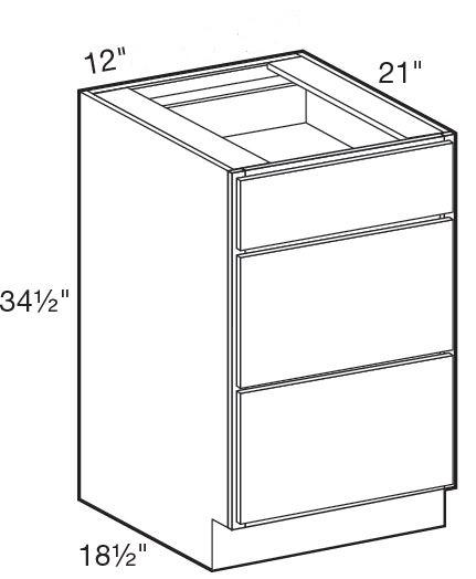 VBD1221 - Fulton Mocha - Vanity Base Drawer 12" x 21" - Triple Drawer