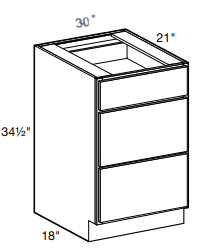 VBD3021 - Manhattan High Gloss Metallic - Vanity Base Drawer 30Ó x 21Ó - Triple Drawer