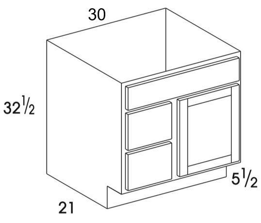 VBL30UD - Dartmouth Brownstone - UD Vanity Sink/Drawer Combo - 3 Drawers on Left - Special Order