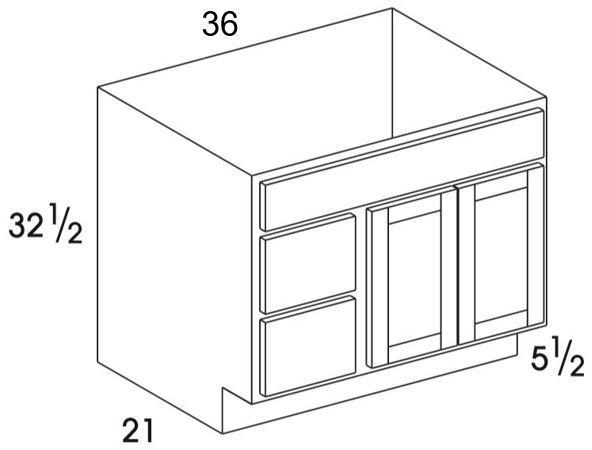 VBL36UD - Dartmouth Brownstone - UD Vanity Sink/Drawer Combo - 3 Drawers on Left - Special Order