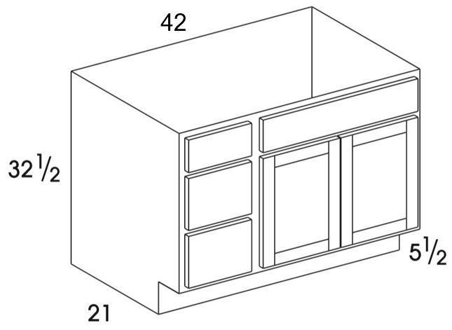 VBL42UD - Dartmouth Brownstone - UD Vanity Sink/Drawer Combo - 3 Drawers on Left - Special Order