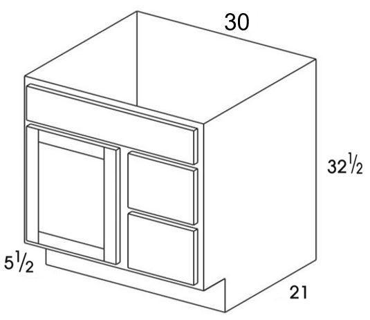 VBR30UD - Dartmouth Brownstone - UD Vanity Sink/Drawer Combo - 3 Drawers on Right - Special Order