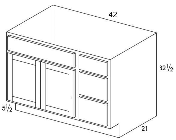 VBR42UD - Dartmouth Brownstone - UD Vanity Sink/Drawer Combo - 3 Drawers on Right - Special Order