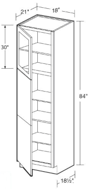 VLC182184PFGL - Fulton Mocha - Vanity Linen Cabinet 18x21x84 - Single Door Prepped For Glass - Hinges On Left