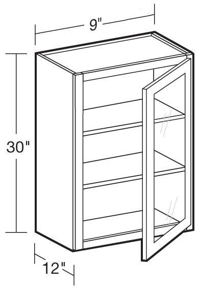 W0930PFGR - Fulton Mocha - Wall 9"x30" - Single Door Prepped For Glass - Hinges On Right