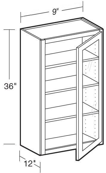 W0936PFGR - Fulton Mocha - Wall 9"x36" - Single Door Prepped For Glass - Hinges On Right