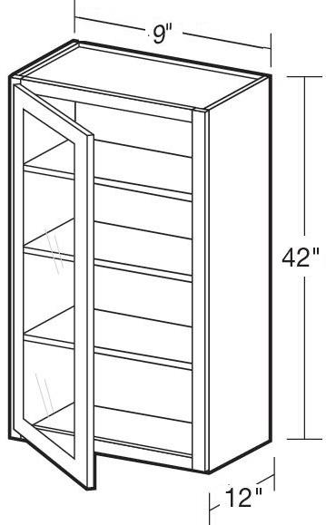 W0942PFGL - Fulton Mocha - Wall 9"x42" - Single Door Prepped For Glass - Hinges On Left