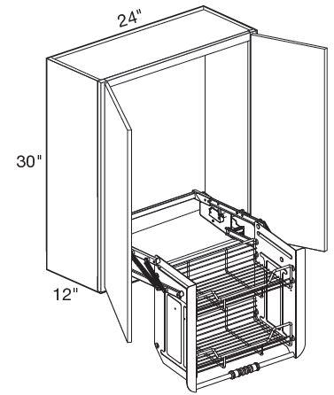 W2430-PDSCR - Fulton Mocha - Wall 24" x 30" Pull-Down Shelves Chrome - Double Door