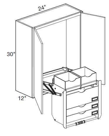 W2430-PDSFR - Fulton Mocha - Wall 24" x 30" Pull-Down Shelves Frosted - Double Door