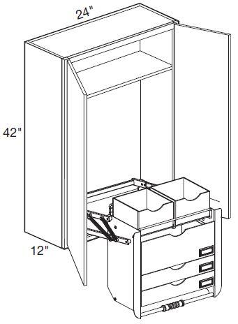 W2442-PDSFR - Glasgow Polar White - Wall 24" x 42" Pull-Down Shelves Frosted - Double Door