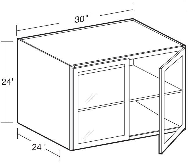 W302424PFG - Fulton Mocha - Wall 30wx24dx24h - Double Door Prepped For Glass