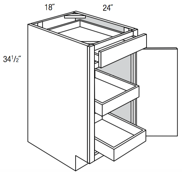 B18SCRT   - Norwich Recessed - Base w/ 2 roll-outs - Single Door/Drawer