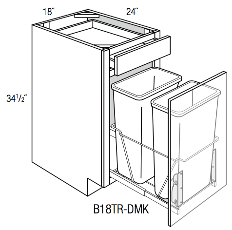 B18TR-DMK - Amesbury Mist - Base Cabinet w/Trash Pull - Single Door/Drawer