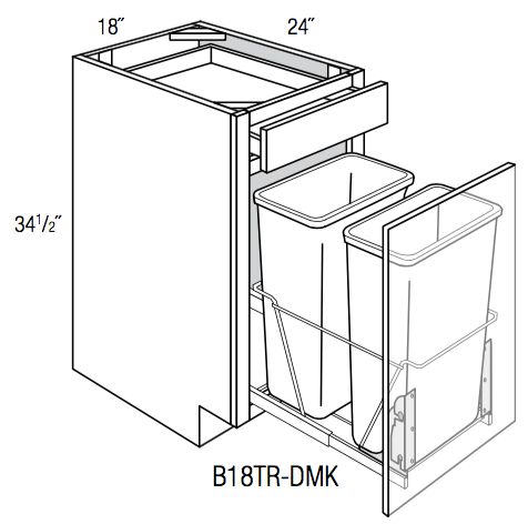 B18TR-DMK - Dover Lunar - Base w/Trash Pull & Door Mount - Single Door/Drawer