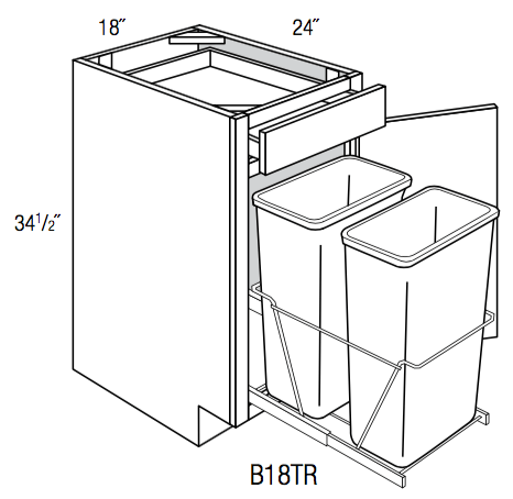 B18TR - Norwich Recessed - Base Cabinet w/Trash Pull - Single Door/Drawer