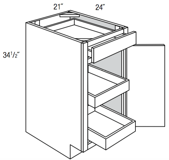 B21SCRT   - Norwich Recessed - Base w/ 2 roll-outs - Single Door/Drawer