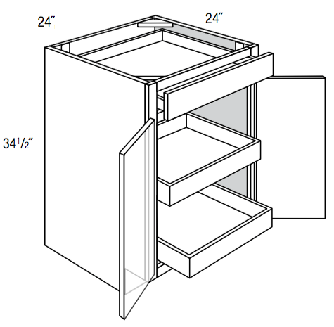 B24BSCRT   - Amesbury Mist - Base w/2 soft-close roll-outs - Butt Doors