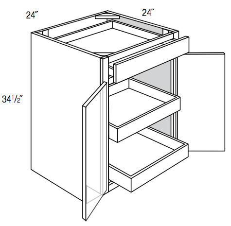 B24BSCRT   - Norwich Recessed - Base w/2 soft-close roll-outs - Butt Doors