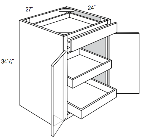 B27BSCRT   - Norwich Recessed - Base w/2 soft-close roll-outs - Butt Doors