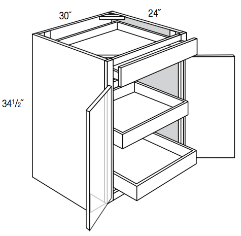 B30BSCRT   - Amesbury Mist - Base w/2 soft-close roll-outs - Butt Doors