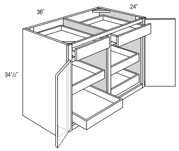 B36SCRT - Amesbury Mist - Base w/4 soft-close roll-outs - Butt Doors