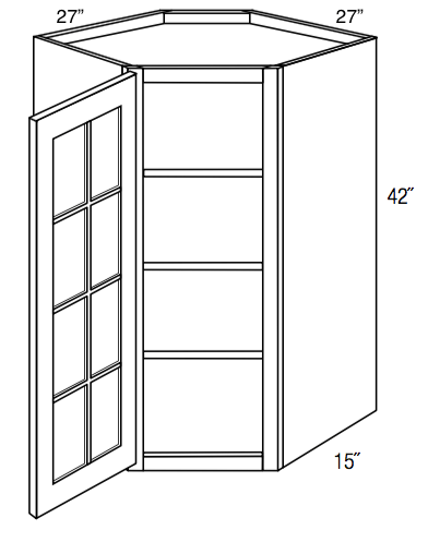 GWDC2742 - Essex Castle - Corner Diagonal Wall Cabinet - Standard Mullion Single Glass Door (No Mullions)