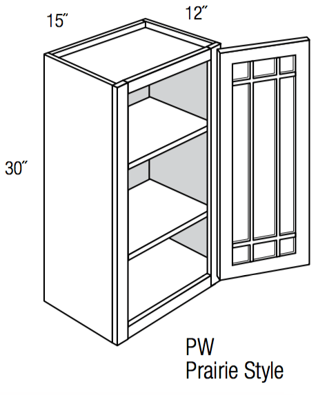 PGW1530 - Norwich Slab - Wall Cabinet - Prairie Mullion Single Glass Door