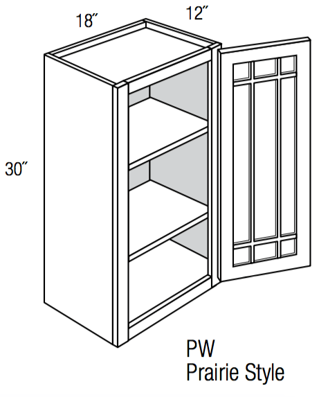 PGW1830   - Norwich Slab - Wall Cabinet - Prairie Mullion Single Glass Door