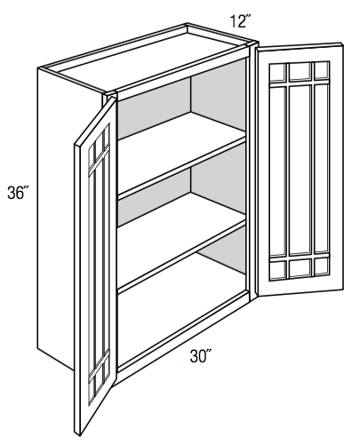 PGW3036B - Norwich Slab - Wall Cabinet - Prairie Mullion Butt Glass Doors