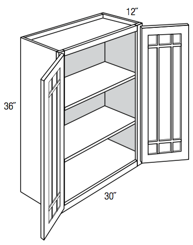 PGW3036B - Yarmouth Raised - Wall Cabinet - Prairie Mullion Butt Glass Doors