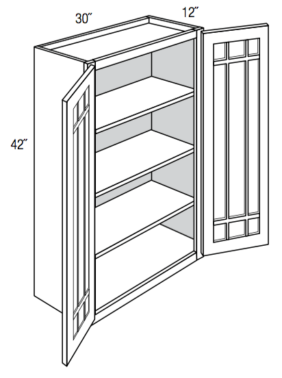 PGW3042B - Norwich Slab - Wall Cabinet - Prairie Mullion Butt Glass Doors