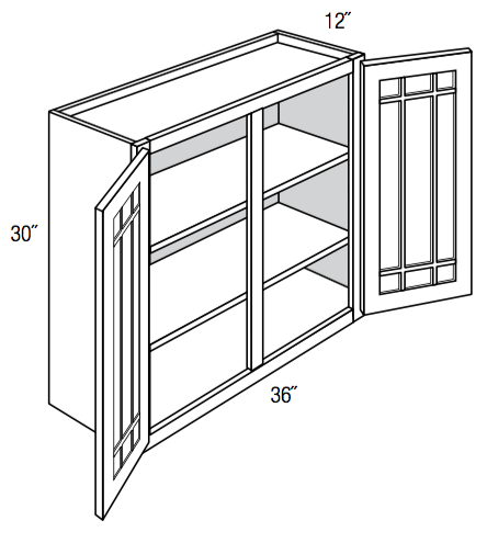 PGW3630 - Norwich Recessed - Wall Cabinet - Prairie Mullion Double Glass Doors