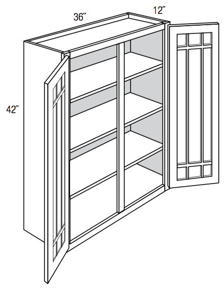 PGW3642 - Norwich Slab - Wall Cabinet - Prairie Mullion Double Glass Doors