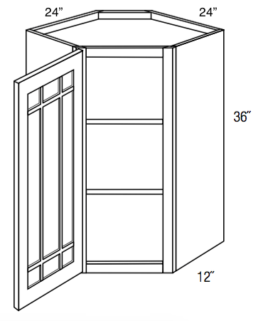 PGWDC2436 - Trenton Recessed - Corner Diagonal Wall Cabinet - Prairie Mullion Single Glass Door